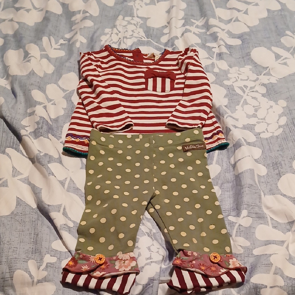 Matilda Jane Green Polka Dot and Red Striped Baby Outfit